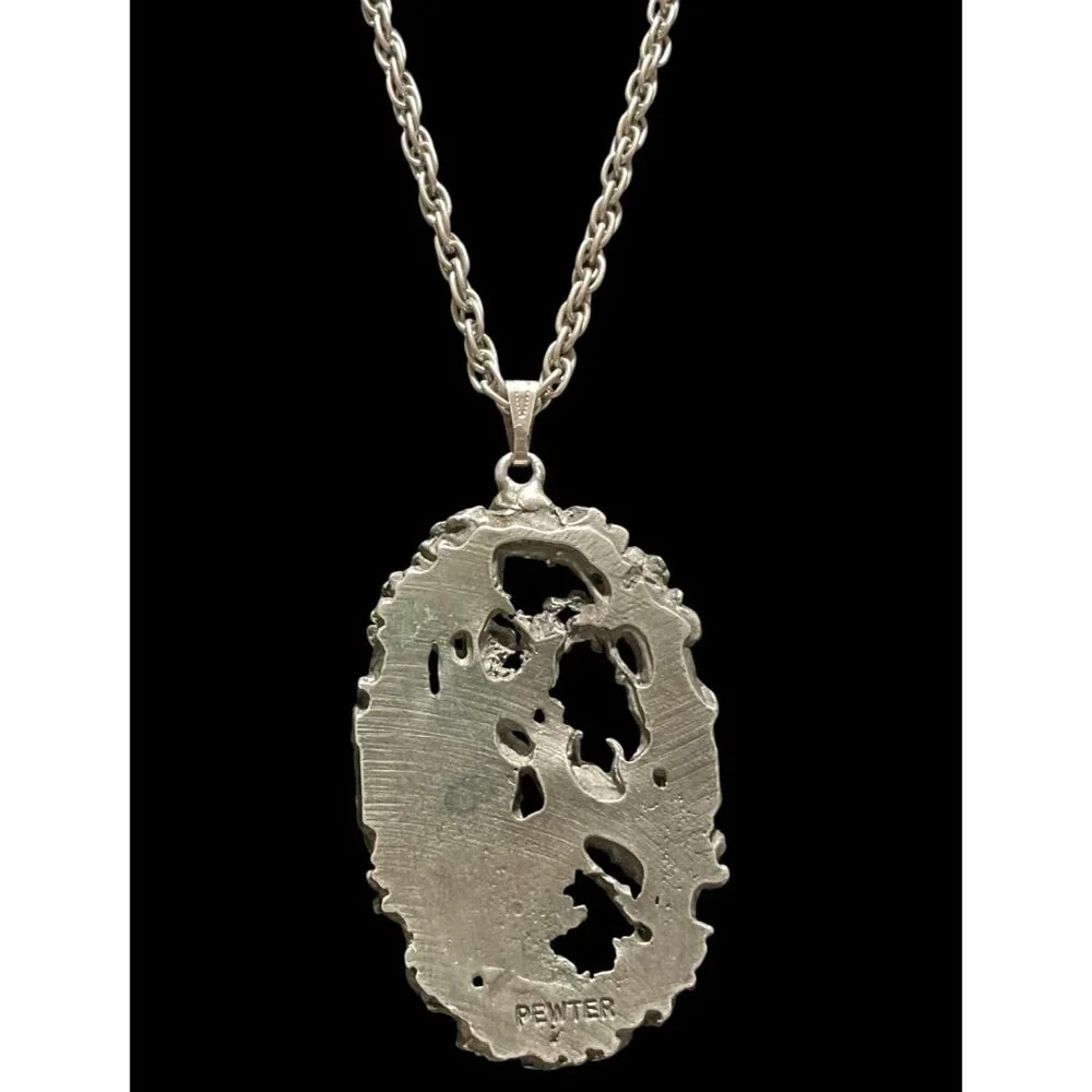 VTG 60-70’s Pewter Art Nouveau Necklace 3D ROMEO & JULIET Roses Romance THEATER - Picture 5 of 6